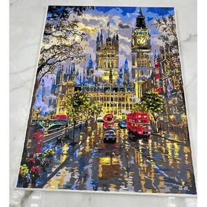 VTG London Big Ben Paint By Number Canvas Art 16x12 Cityscape Red Bus